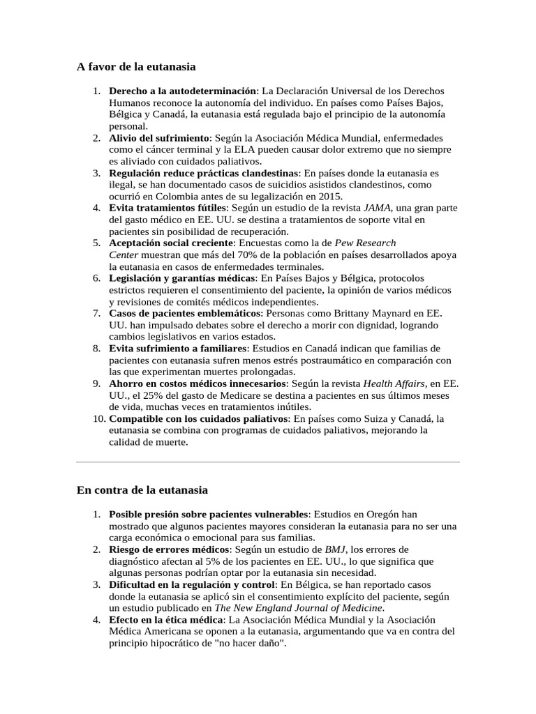 Argumentos a favor y en contra de la eutanasia | PDF | Cuidados ...
