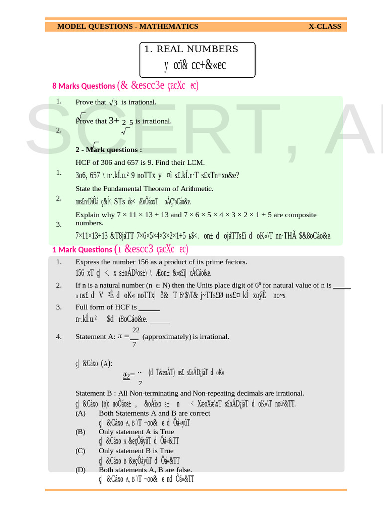 AP Class X Mathematics Model Questions | PDF | Mathematics ...