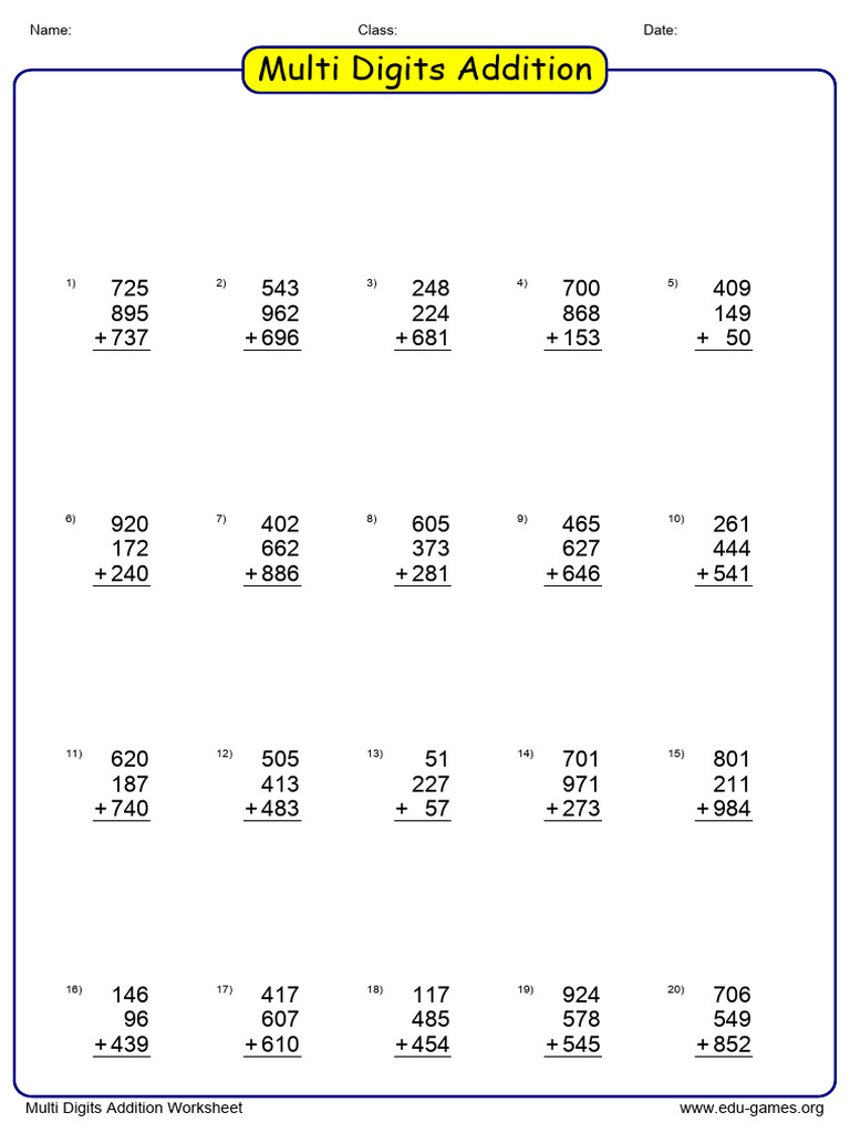 Multi Digits Addition | PDF