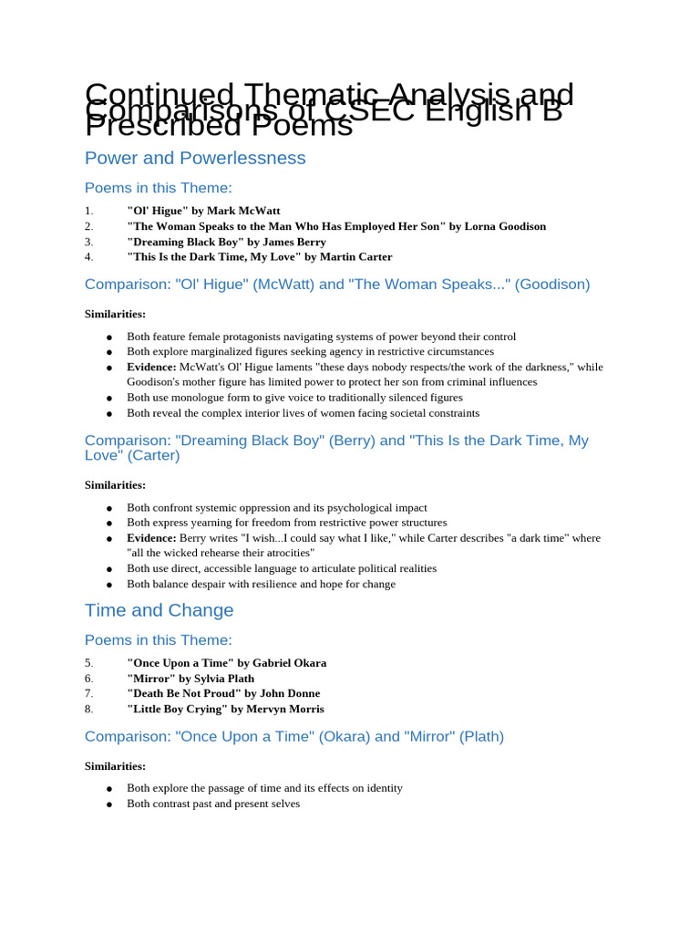 Thematic Analysis Of Csec Poems Pdf Poetry