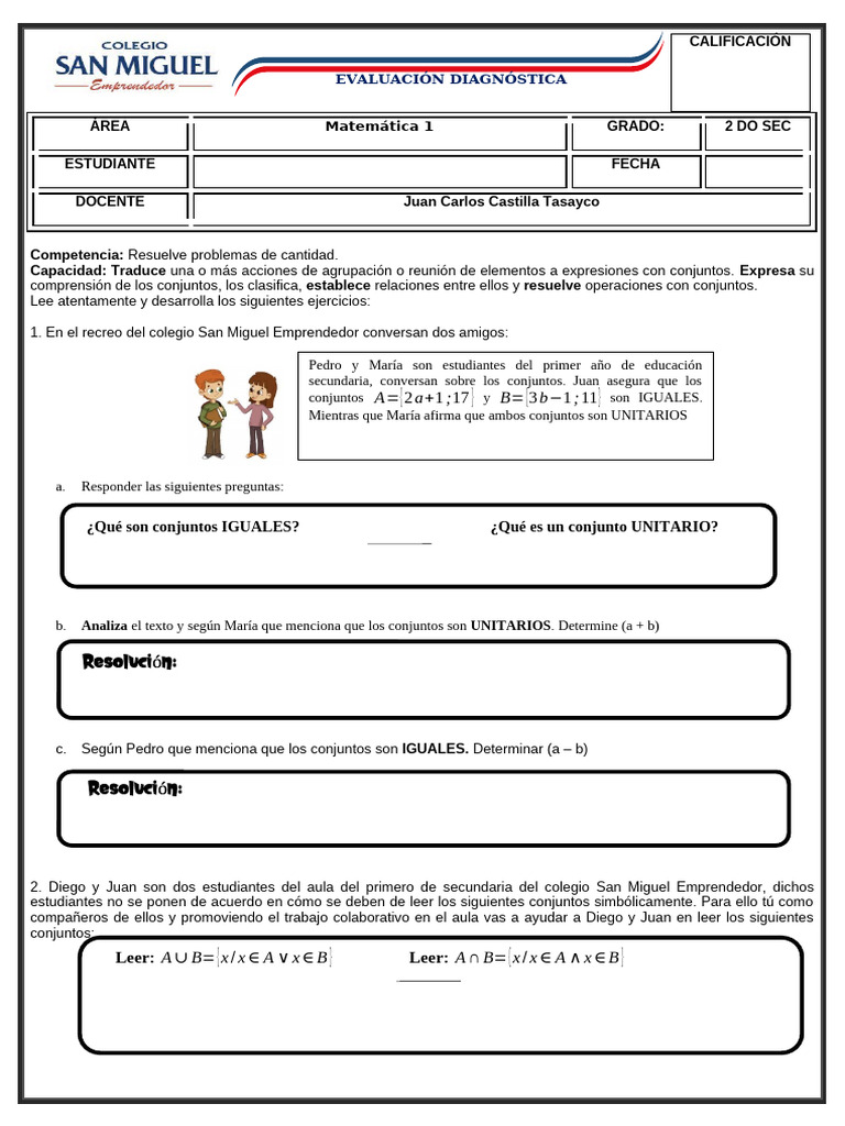 Evaluación de Conjuntos para Secundaria | PDF | Aprendizaje