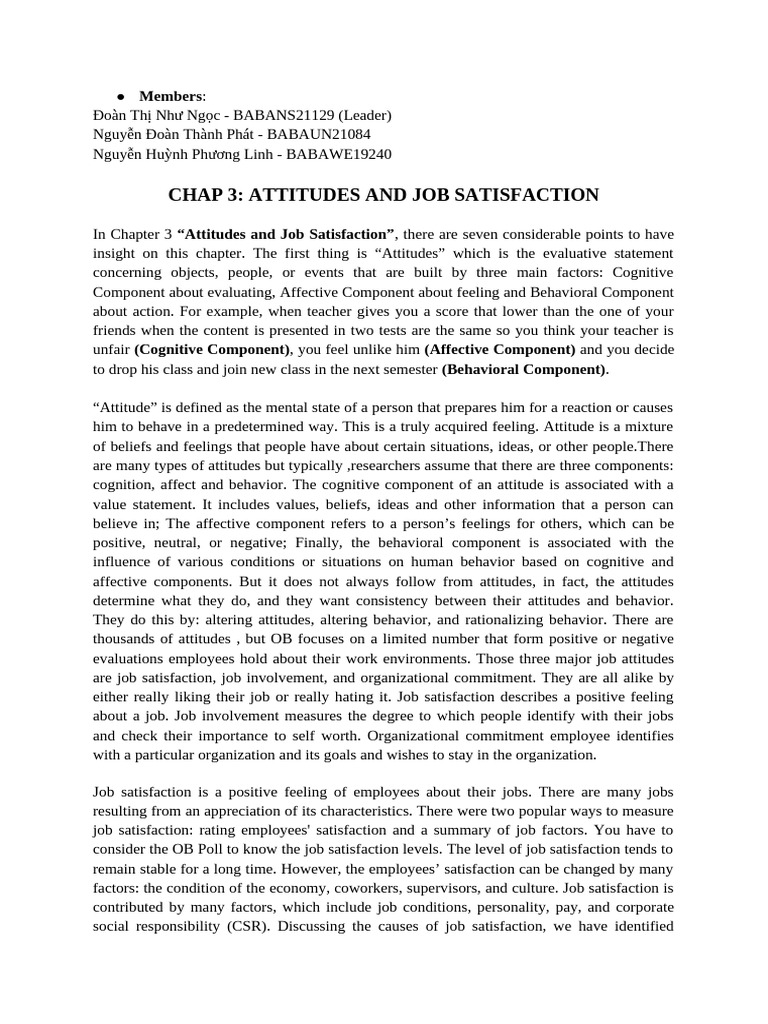 Group 4 - Chapter 3 Summary | PDF | Job Satisfaction | Attitude ...