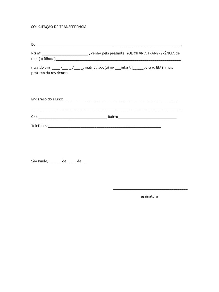 Solicitação de Transferência Escolar | PDF