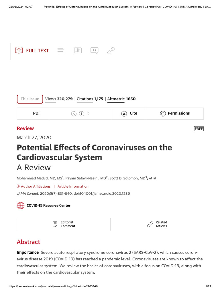 Potential Effects of Coronaviruses on the Cardiovascular System_ a ...