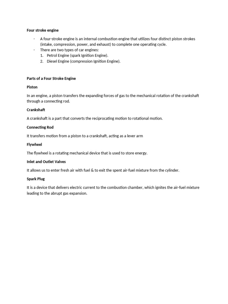 Four-Stroke Engine Overview and Diagram | PDF | Internal Combustion ...