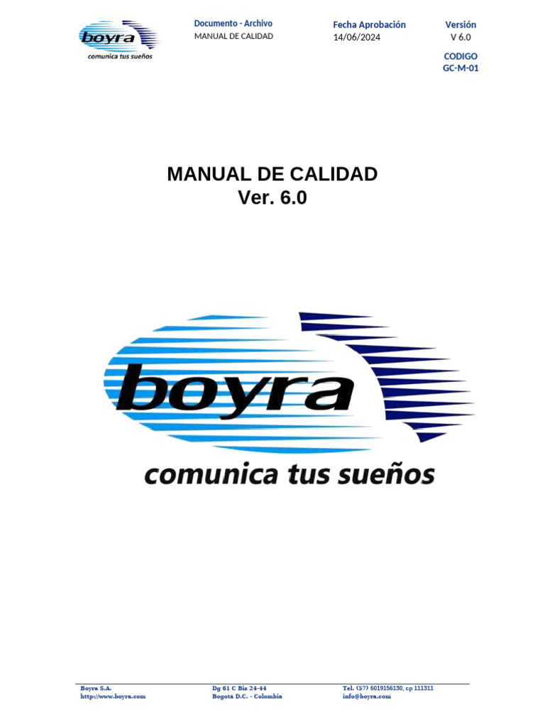 Manual de Calidad Boyra S.A. 2024 | PDF | Calidad (comercial) | Sistema ...