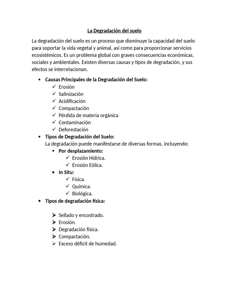 Causas y Consecuencias de la Degradación del Suelo | PDF | Suelo ...
