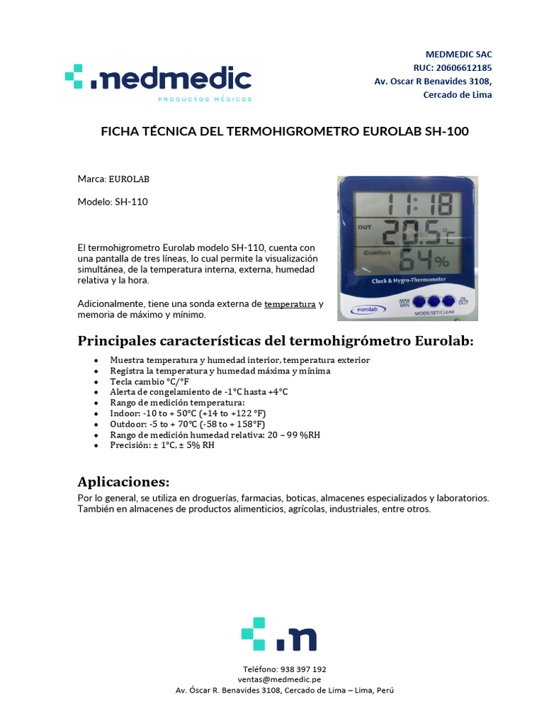 Termohigrometro Eurolab SH-110 | PDF