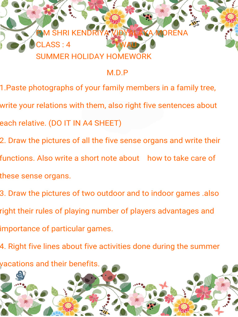 Class 4 TWAU Summer Homework Guide | PDF