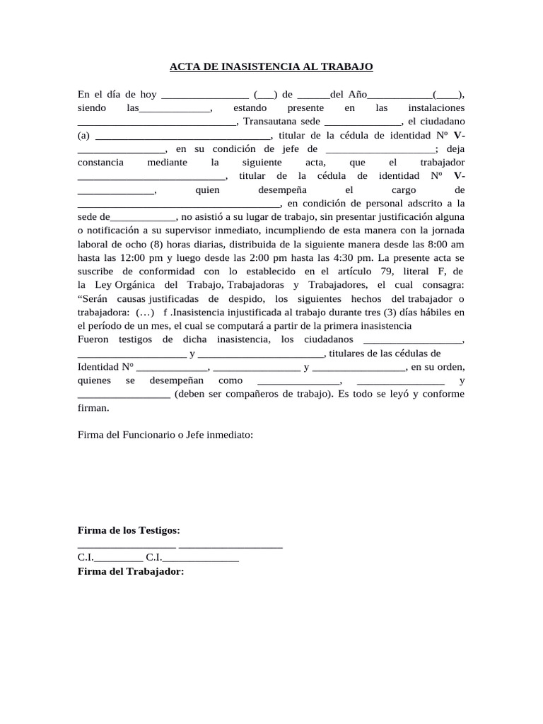 Acta de Inasistencia Laboral | PDF