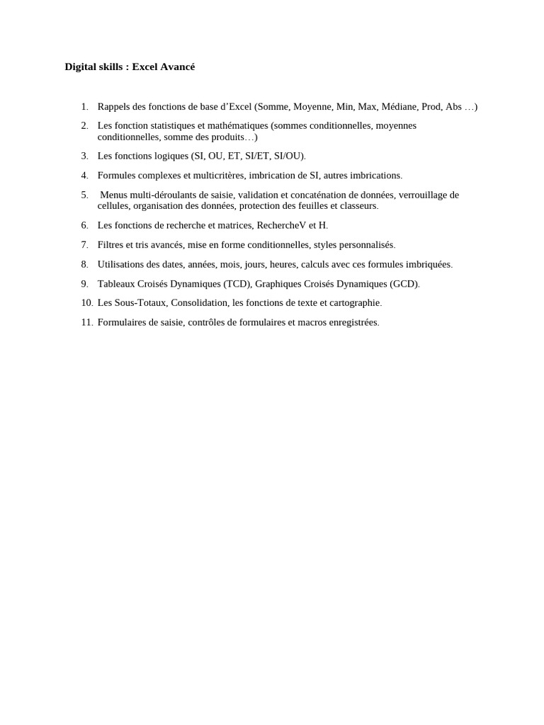 Excel Avancé : Maîtrisez les Fonctions | PDF