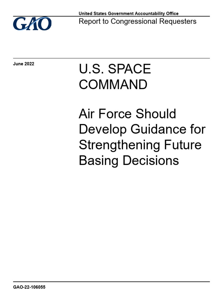 U.S. Space Command Air Force Should Develop Guidance For Strengthening ...