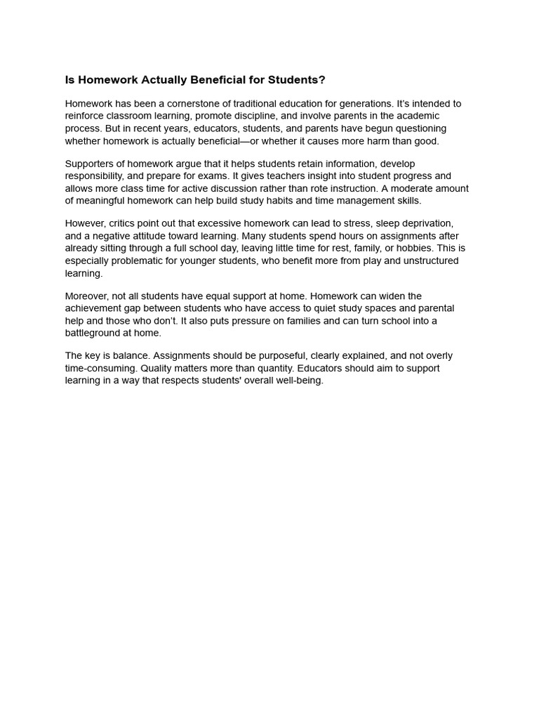 Is Homework Actually Beneficial For Students | PDF