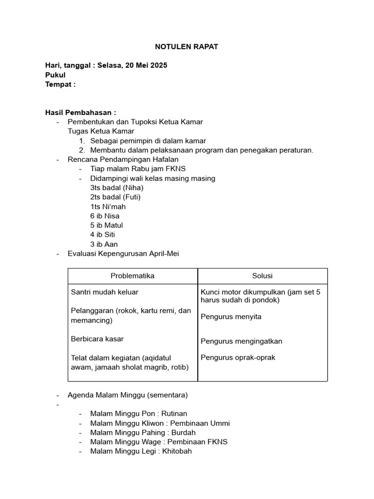Notulen Rapat Pembentukan Ketua Kamar Pdf