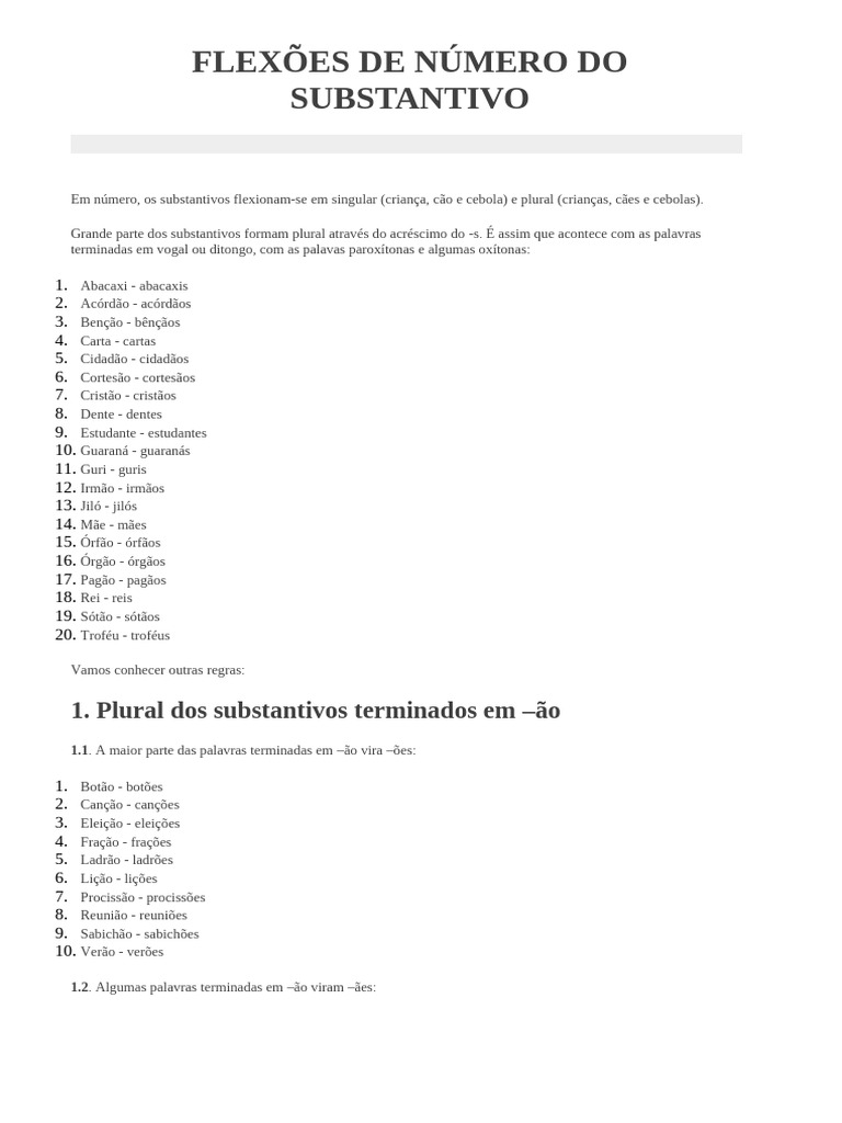 Flexões de Número do Substantivo | PDF | Plural | Morfologia linguística