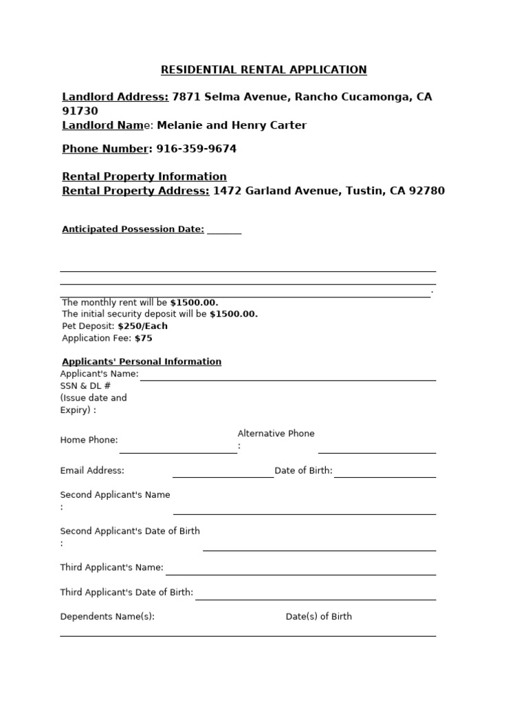 Rental Application Form (Corona) | PDF | Lease | Landlord