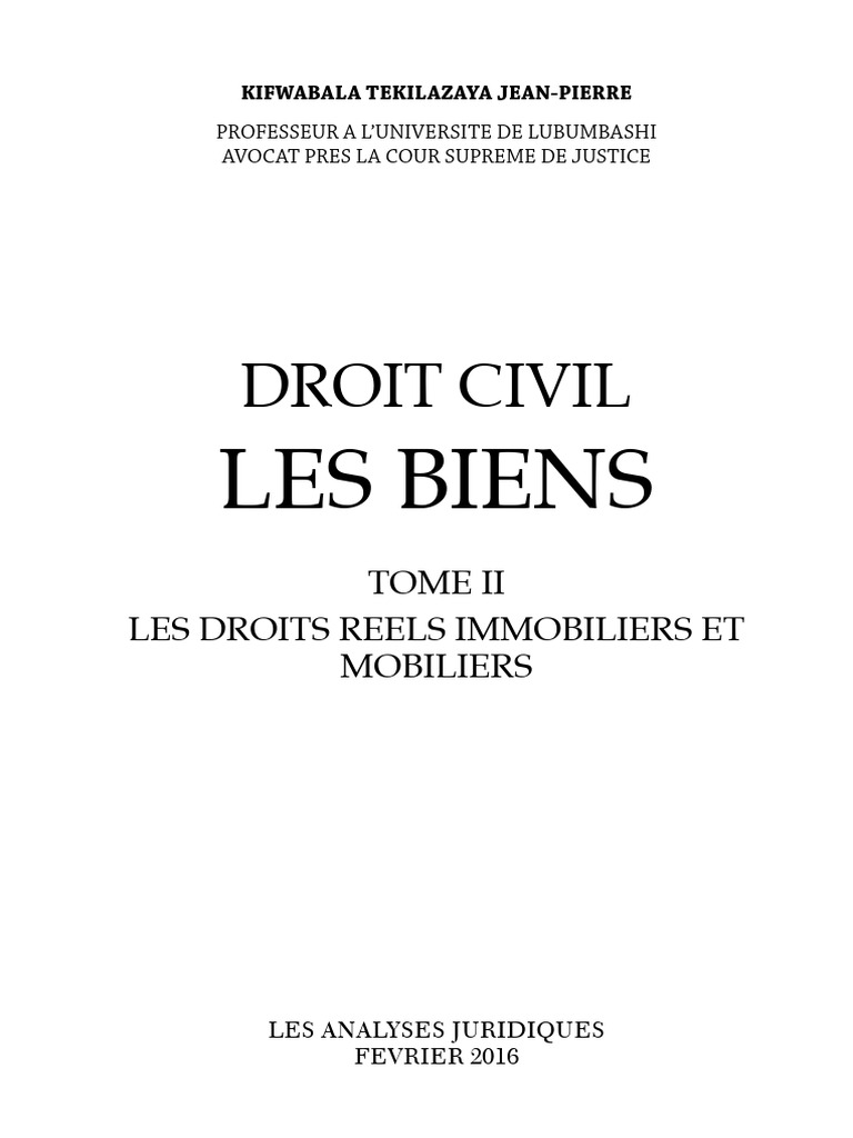 Droit Civil : Les Biens en RDC | PDF | Patrimoine (finance) | Débiteur