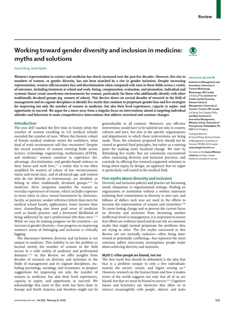 Gender Diversity and Inclusion in Medicine | PDF | Gender Studies | Gender
