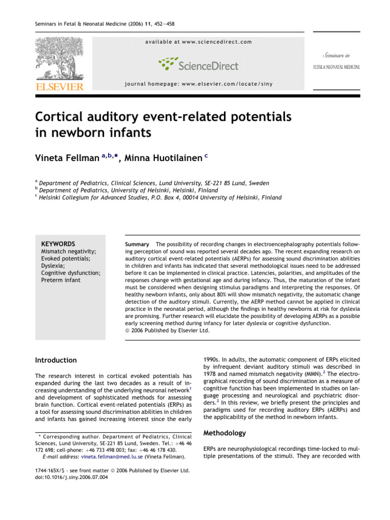 Auditory Event-Related Potentials in Newborns | PDF | Event Related ...