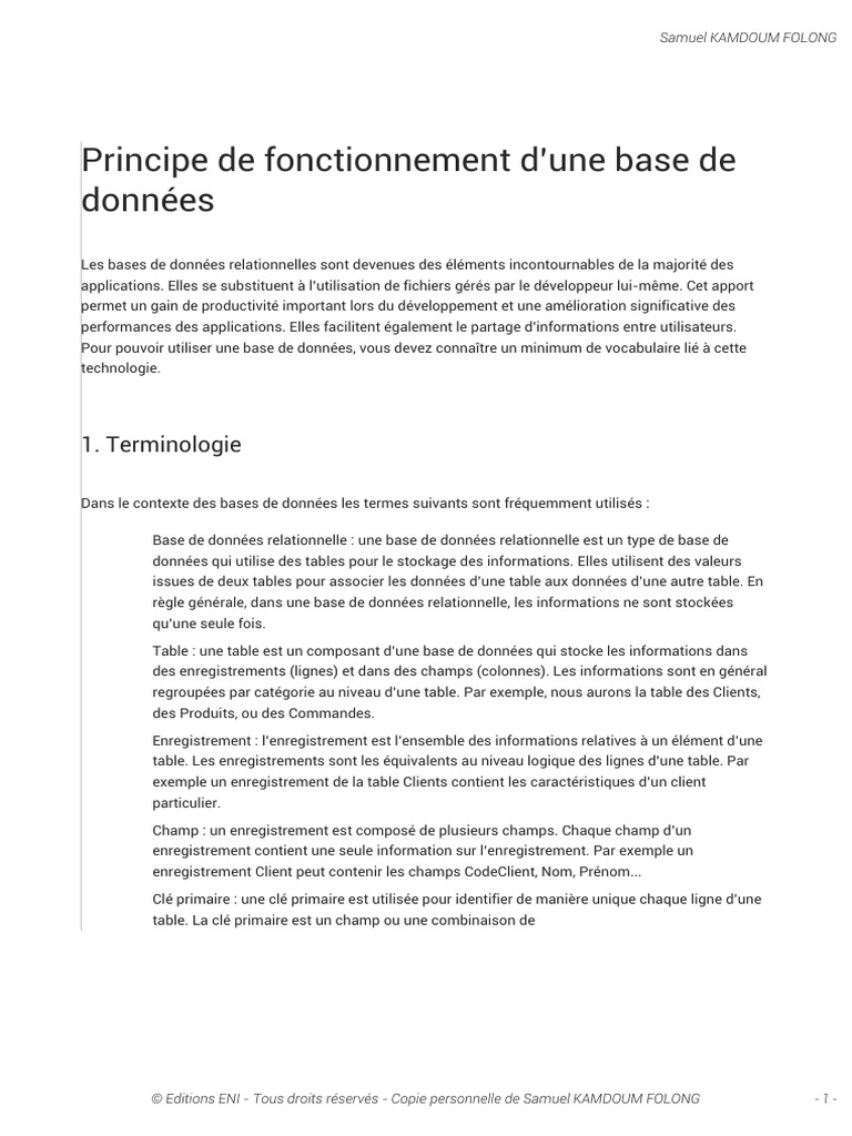 Fonctionnement des bases de données relationnelles | PDF | SQL | Bases ...