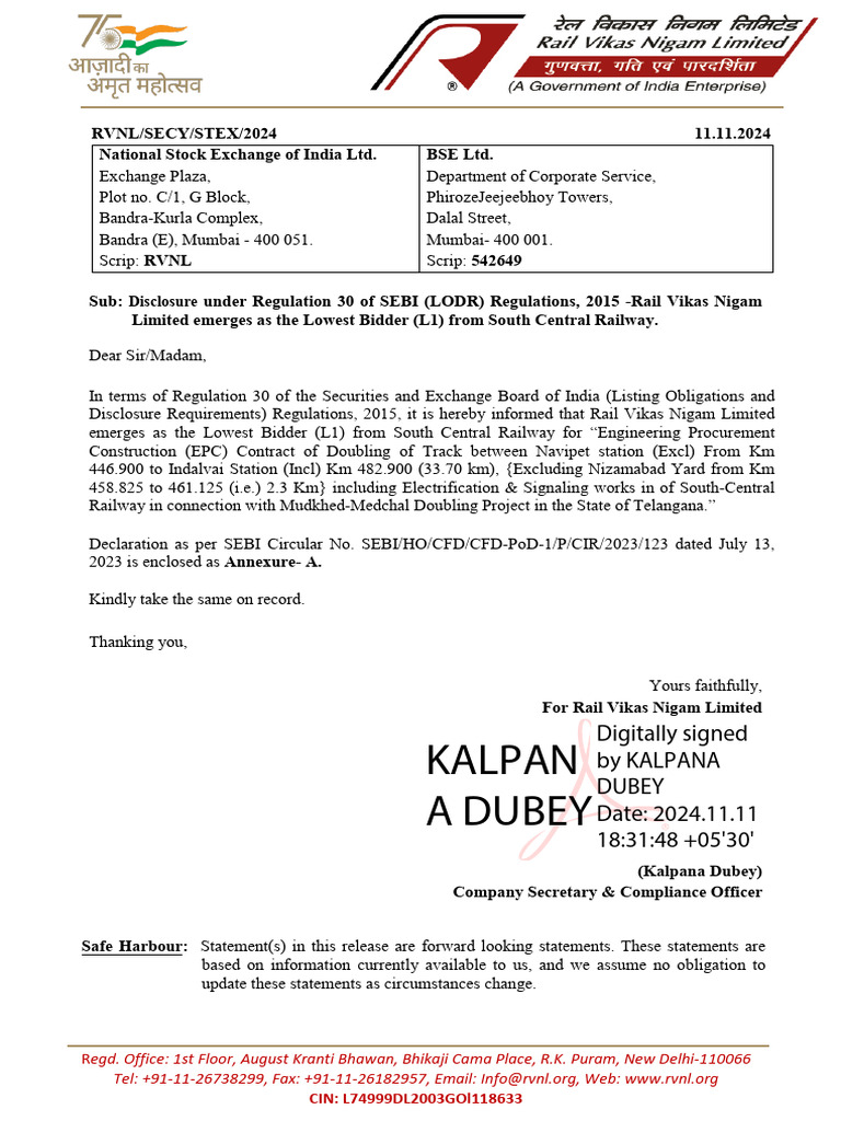 RVNL 11112024183825 Coveringletter11112024 | PDF | Economy Of India ...