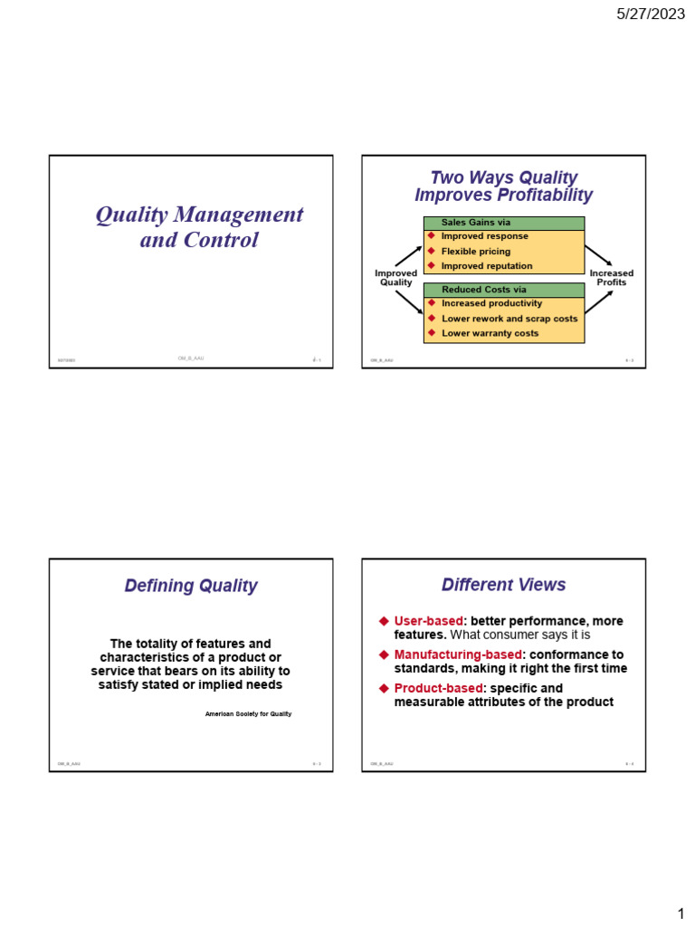 Chapter 7 - Quality Management and Control New 2023 | PDF | Six Sigma ...