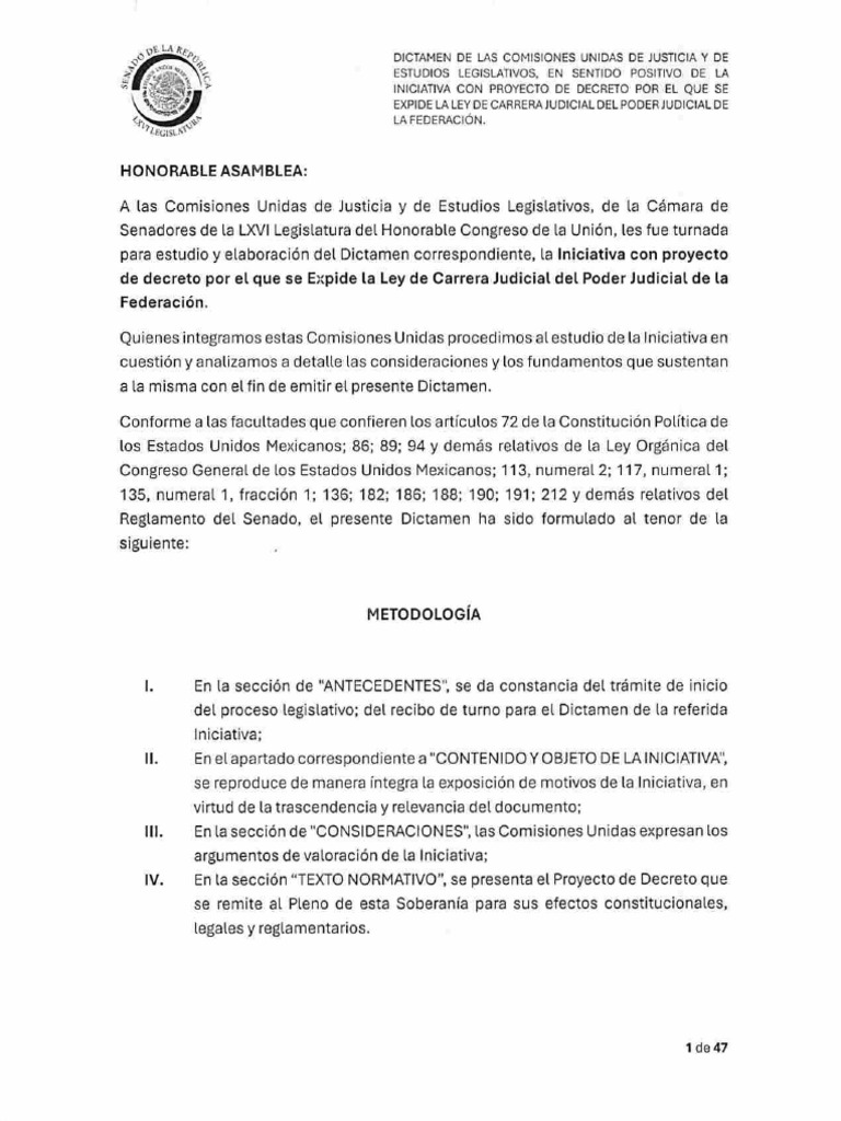 Dictamen sobre Ley de Carrera Judicial | PDF | Judicaturas | Federación