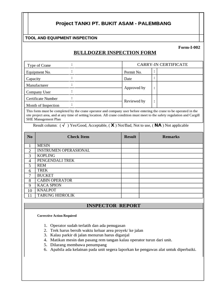 BULLDOZER Inspection | PDF
