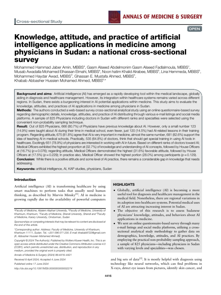 AI Knowledge and Attitudes Among Sudanese Physicians | PDF | Artificial ...
