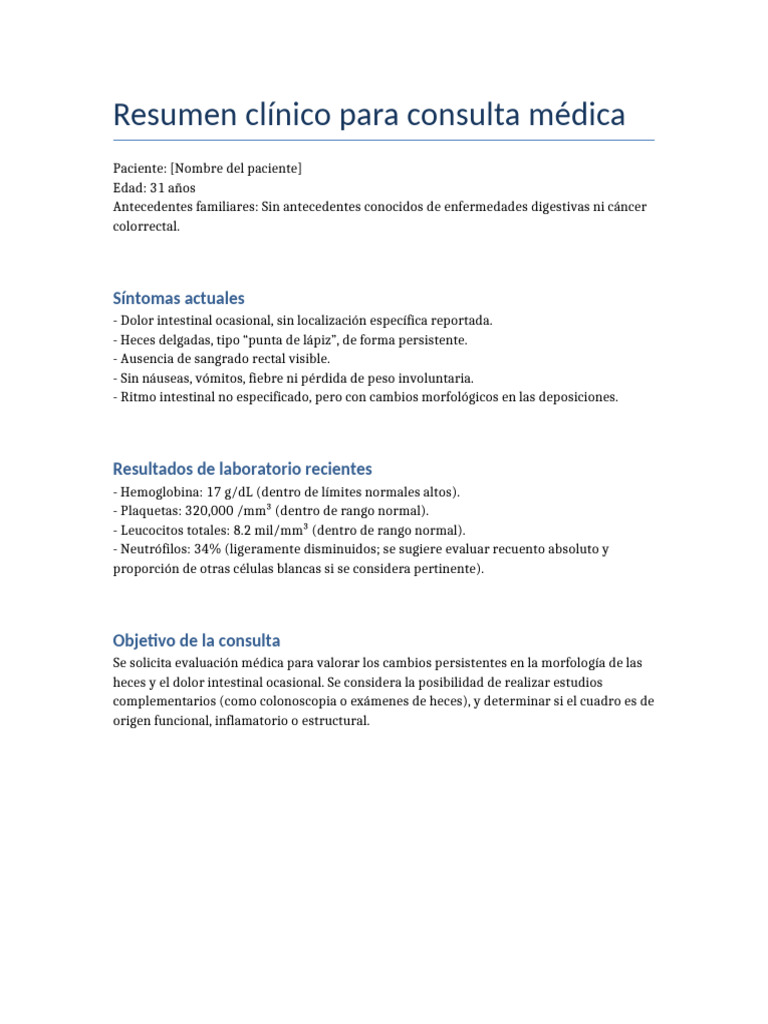 Resumen Clinico Consulta Medica | PDF