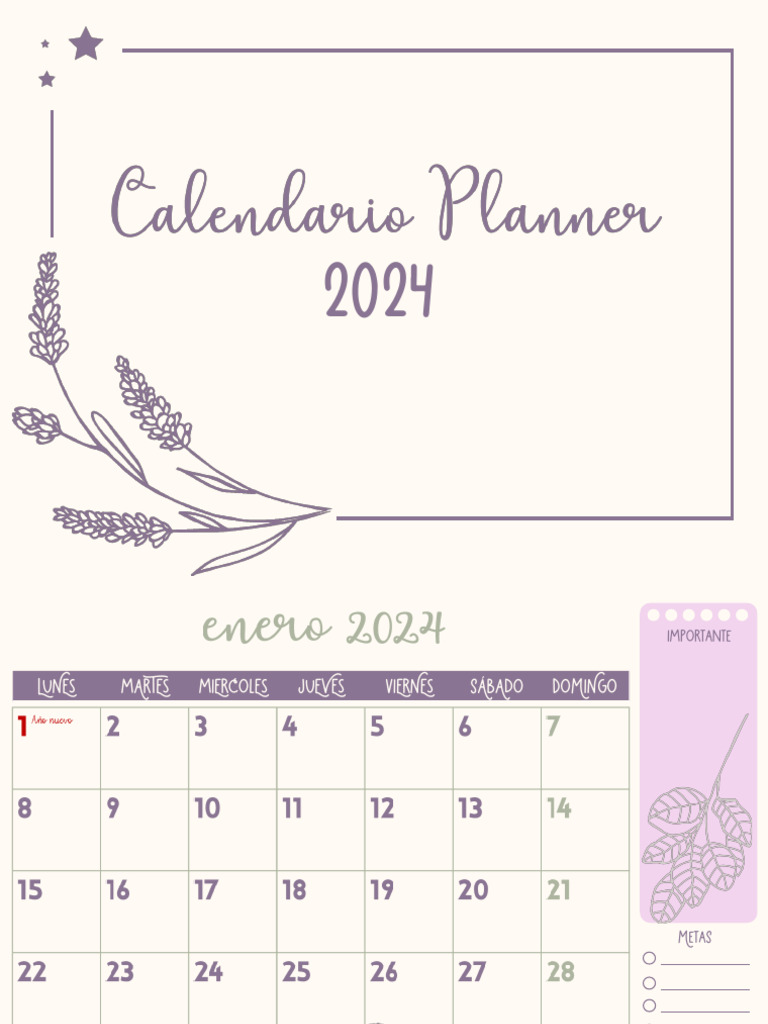 Calendario Planner Lavanda 2024 | PDF | Fiestas cristianas y días ...