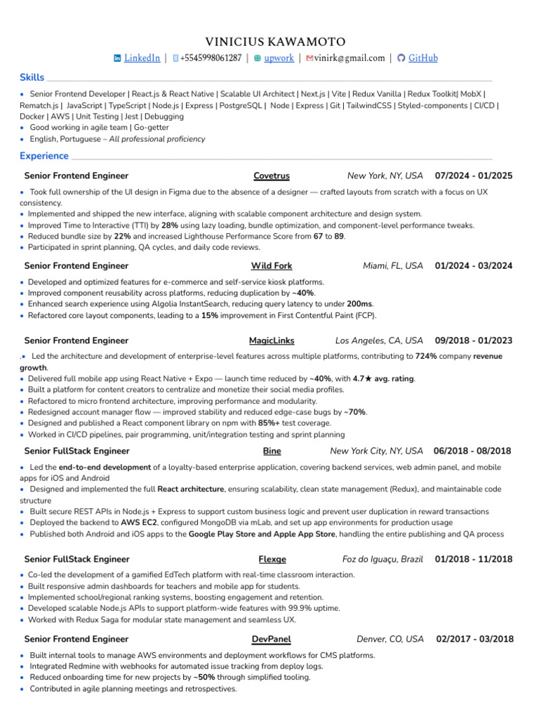Senior Frontend Developer Resume | PDF | Mobile App | Ios