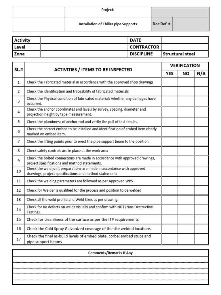 Chiller Pipe Support Installation Checklist | PDF | Pipe (Fluid ...