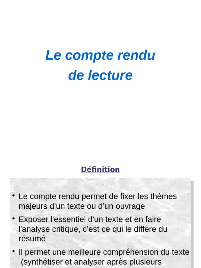Guide du Compte Rendu de Lecture | PDF