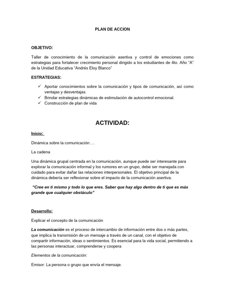 PLAN DE ACCION Crecimiento Personal | PDF | Comunicación | Las emociones
