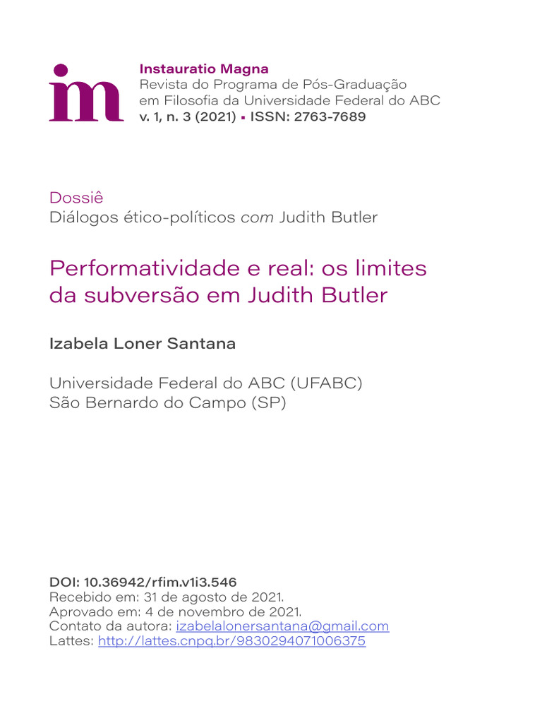 Limites da Subversão em Butler | PDF | Jacques Lacan | Gênero