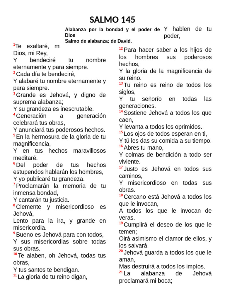 Salmo 145: Alabanza y Grandeza de Dios | PDF | Salmos | Contenido bíblico