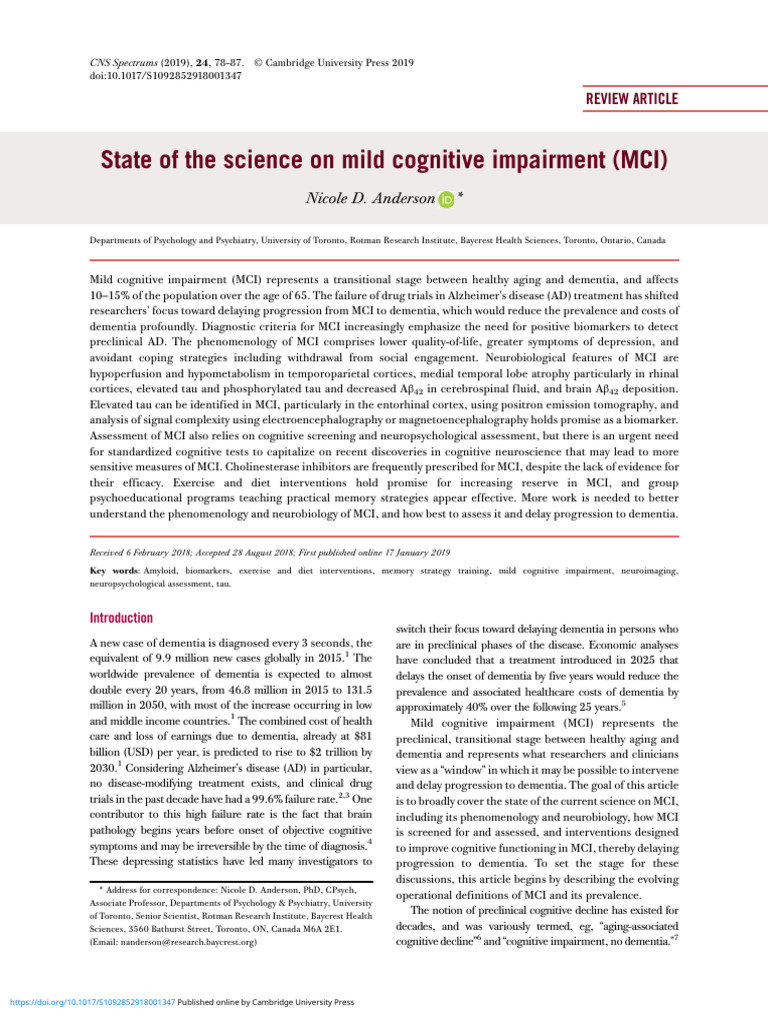 State of Science on Mild Cognitive Impairment | PDF | Dementia ...
