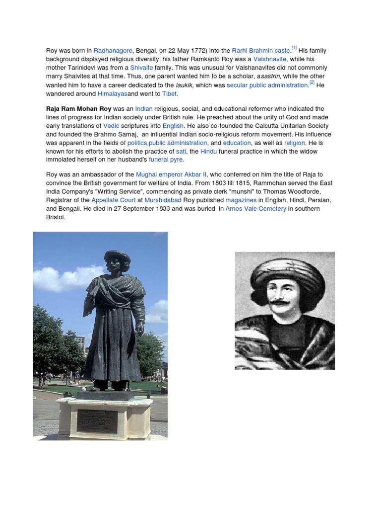 Life and Legacy of Raja Ram Mohan Roy | PDF