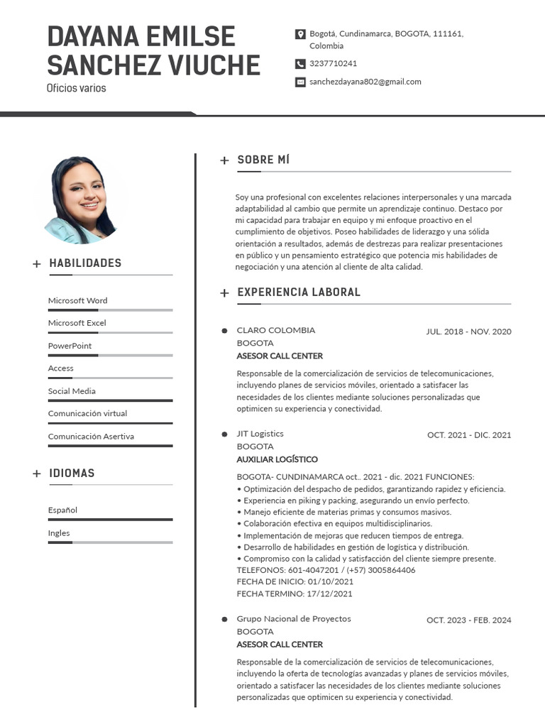 Perfil Profesional de Dayana Sánchez | PDF | Bogotá | Colombia