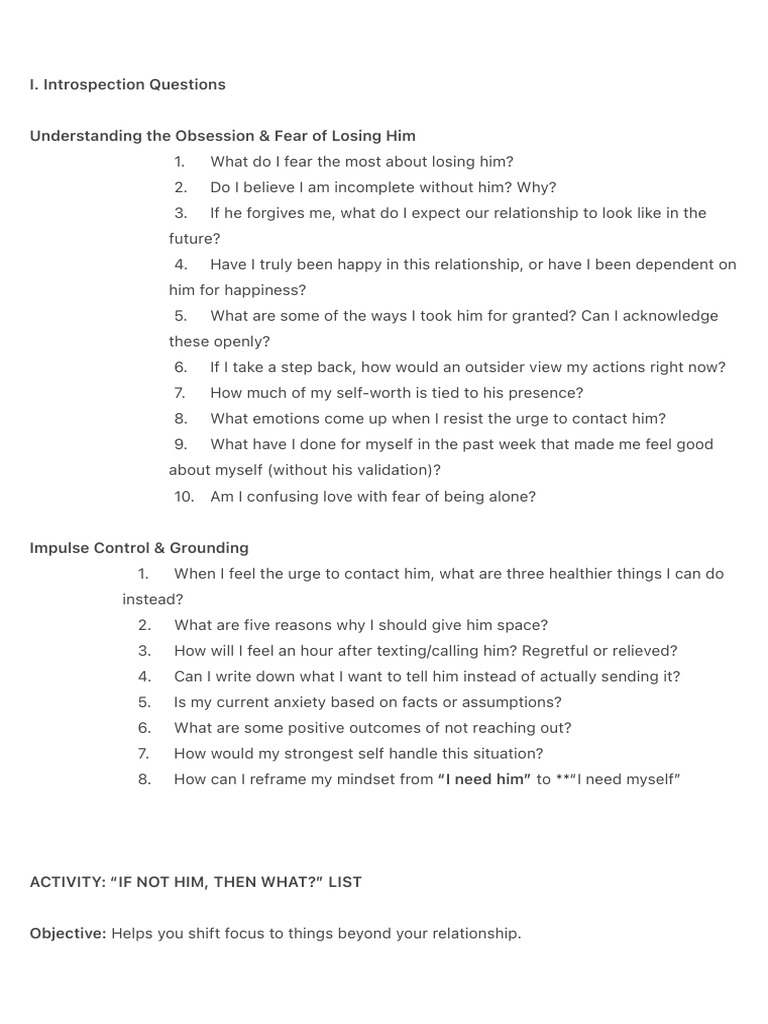Introspection for Relationship Clarity | PDF | Fear | Self Esteem