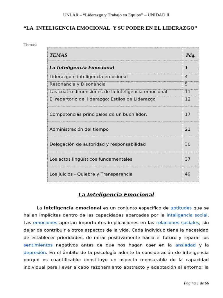 Unidad 2 - INTELIGENCIA EMOCIONAL Y LIDERAZGO - COACHING | PDF | Las ...