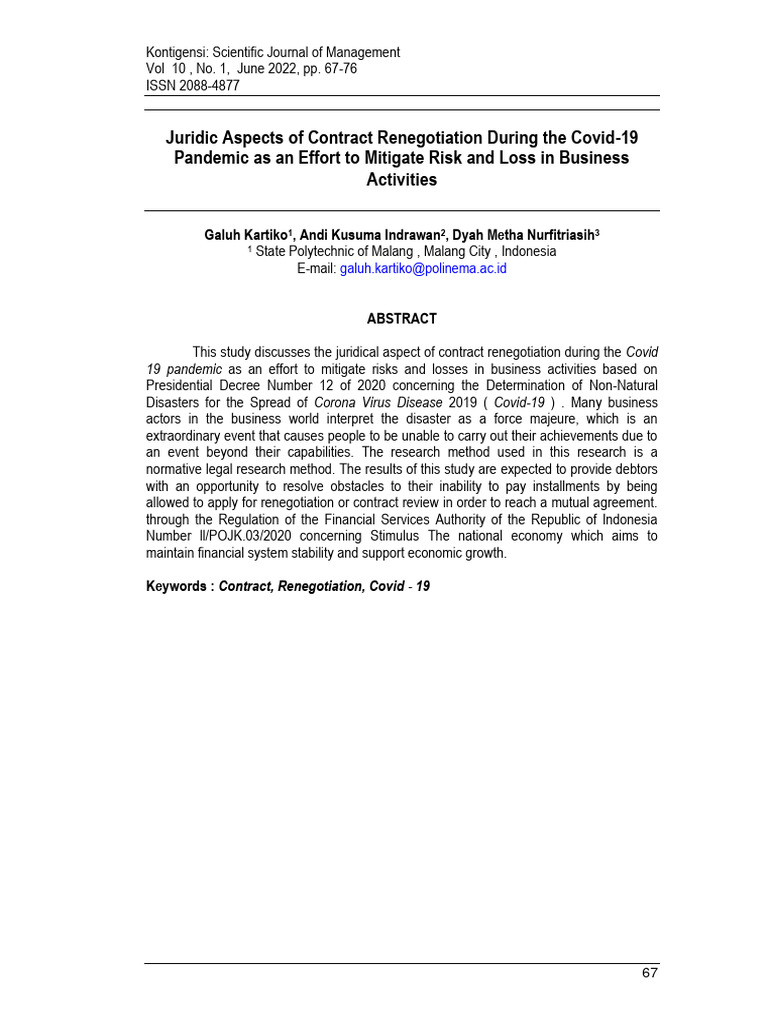 Contract Renegotiation During COVID-19 | PDF | Credit | Finance & Money ...
