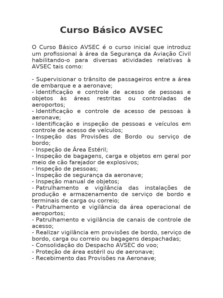 Curso Básico AVSEC | PDF