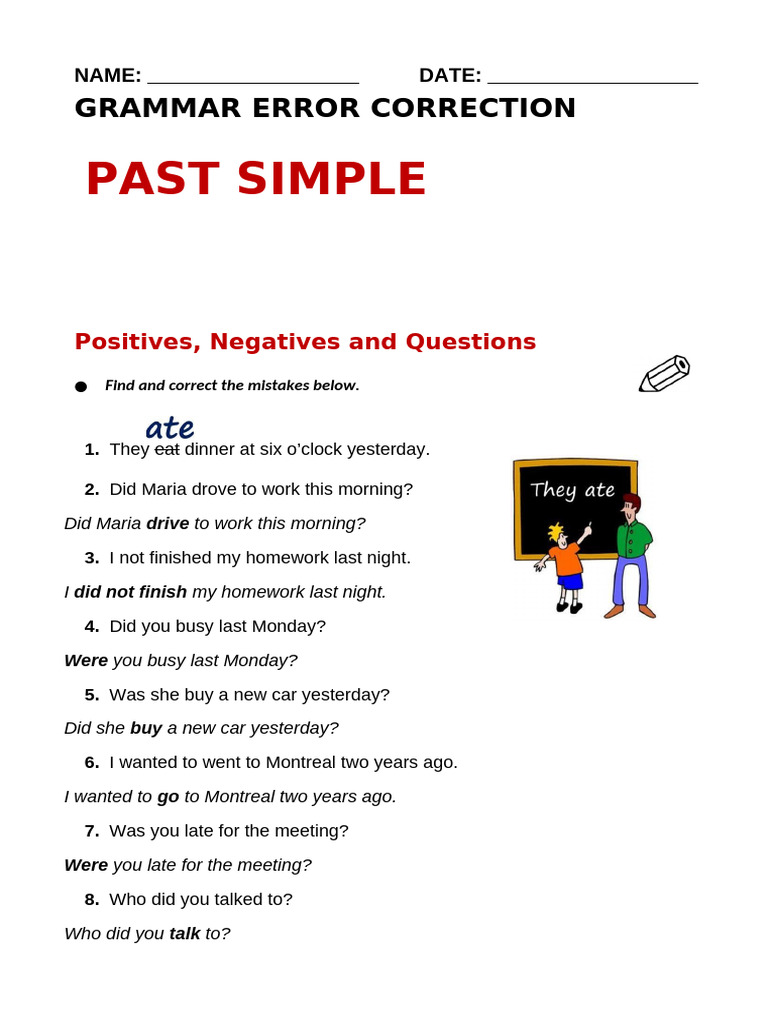 Past Simple Grammar Error Corrections | PDF