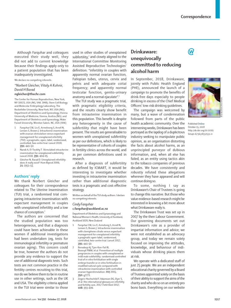 View of Unexplained Infertility - Authors' Reply - La | PDF | Infertility | In ...