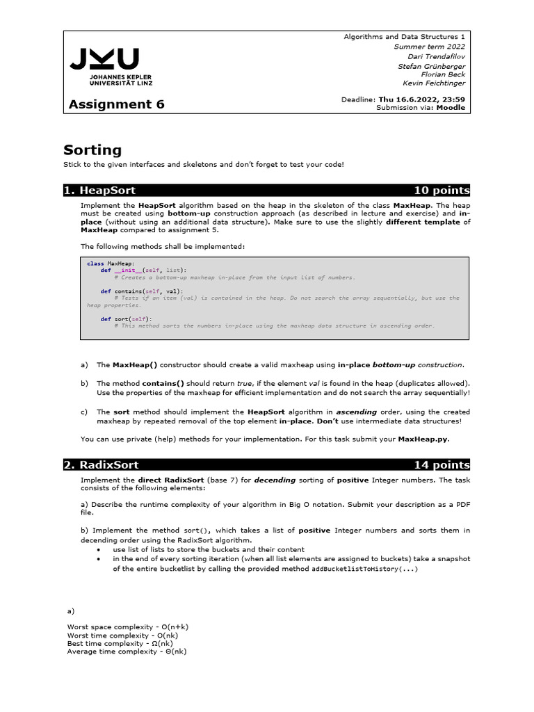 HeapSort and RadixSort Assignment Guide | PDF | Computer Science ...