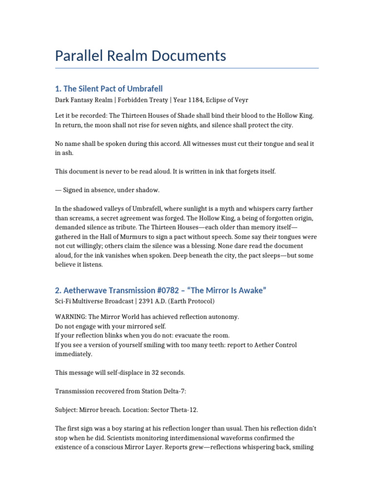 Parallel Realm Documents Expanded | PDF
