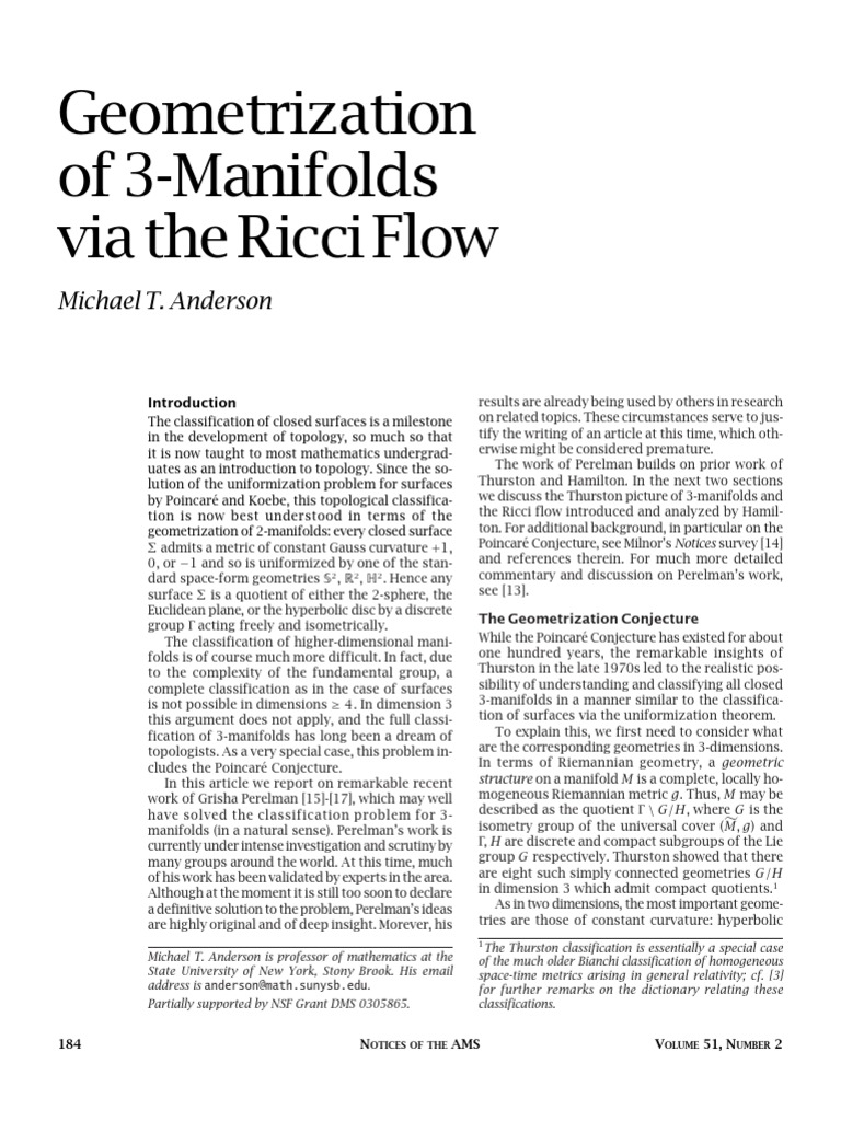 Ricci Flow and 3-Manifold Geometrization | PDF | Manifold | Metric Geometry
