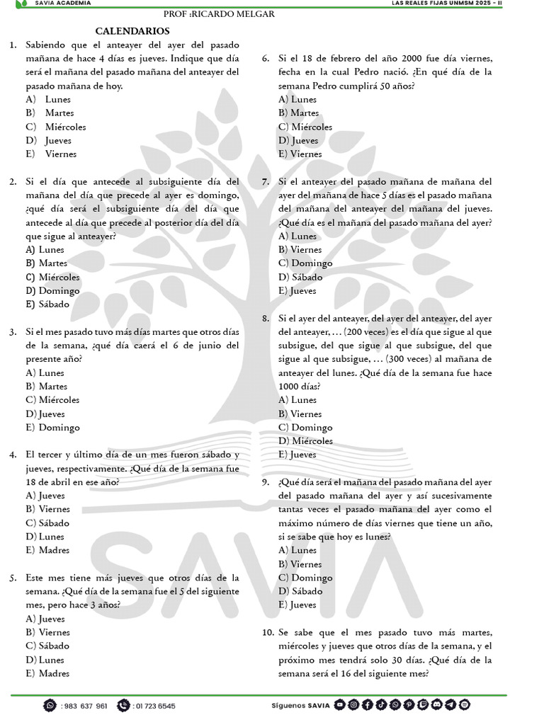 Días de la semana y calendarios | PDF